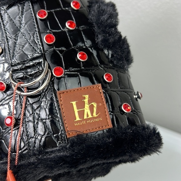 Haute Hounds Luxury Dog Harness Small Red Rhinestone Croc Faux Patent Leather - Picture 2 of 9